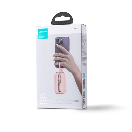 Joyroom mini powerbank 10000mAh Colorful Series 22.5W z 2 wbudowanymi kablami USB C i Lightning różowy (JR-L012)