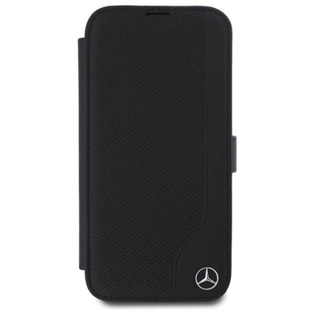 Original Handyhülle IPHONE 16 Mercedes Bookcase Leather Wood Imitation (MEBKP16S23RBGVK) schwarz