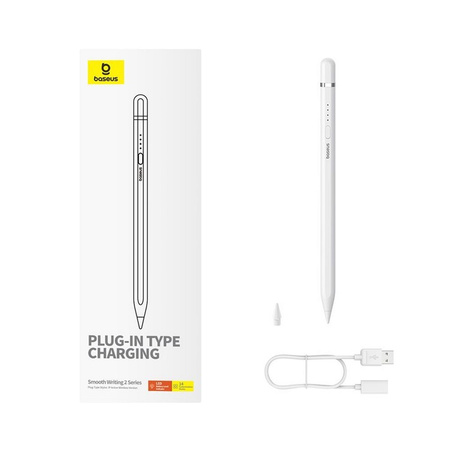 Baseus Smooth Writing 2 stylus with active tip for iPad + USB-A - Lightning cable and replaceable tip - white