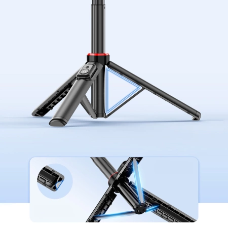 Selfie stick WC12YDS 1.3m aluminum alloy telescopic tripod with dual lamp and phone holder - black
