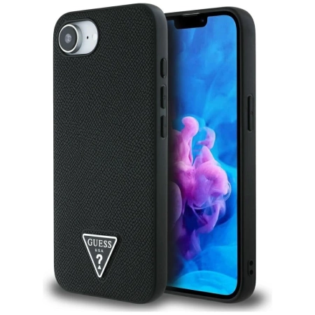Guess Grained Triangle MagSafe iPhone 16e Hülle - Schwarz