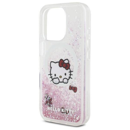 Original Handyhülle IPHONE 16 PRO MAX Hello Kitty Hardcase Liquid Glitter Sweet Kitty Bows MagSafe (HKHMP16XLSWKH) weiß