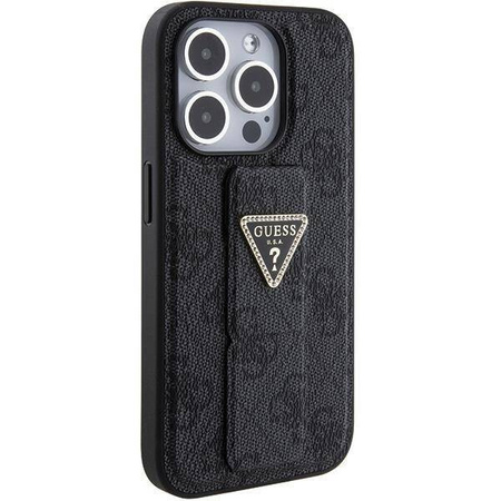 Etui Guess Grip Stand 4G Triangle Strass na iPhone 15 Pro Max - czarne