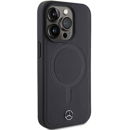 Mercedes Smooth Leather MagSafe Hülle für iPhone 15 Pro – Schwarz