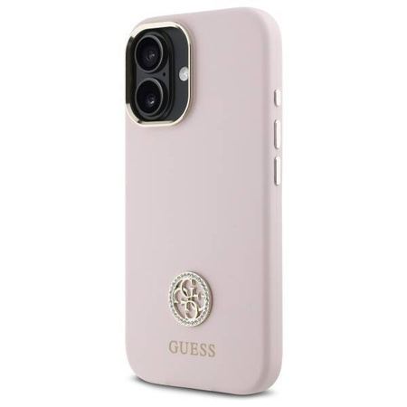 Original Handyhülle IPHONE 16 Guess Hardcase Silicone Logo Strass 4G (GUHCP16SM4DGPP) blassrosa