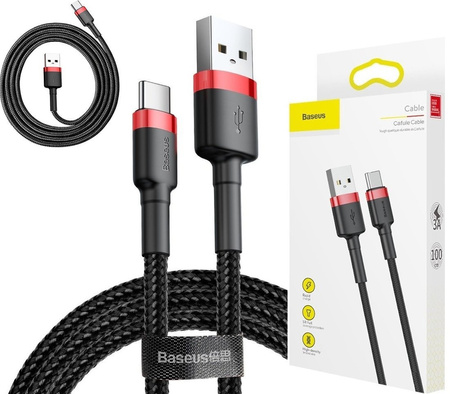 Baseus Cafule Cable - Kabel do ładowania i transmisji danych USB do USB-C 3 A, 1 m (czerwony/czarny)