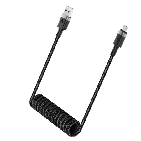 Kabel Acefast C14-04 USB-A - USB-C sprężynowy 480Mb/s 3A 1.2m - czarny