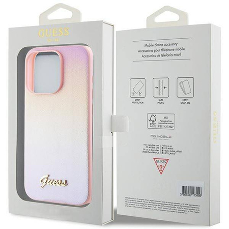 Oryginalne Etui GUESS hardcase Saffiano Iridescent Script GUHCP15XPSAIRSP do Iphone 15 Pro Max różowy