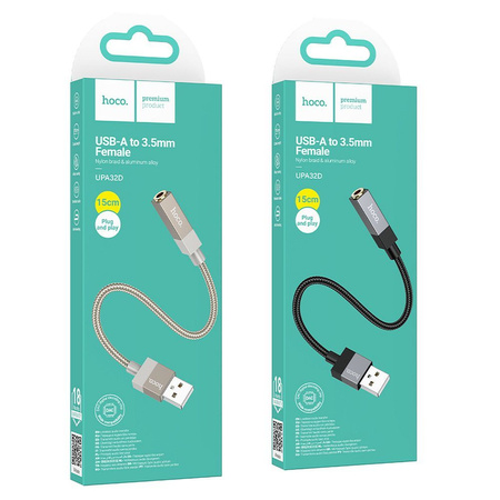Adapter AUX USB A (męski) do Jack 3,5 mm (żeński) Hoco UPA32D złoty