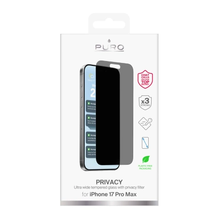 Szkło hartowane Puro Privacy prywatyzujące na iPhone 17 Pro Max