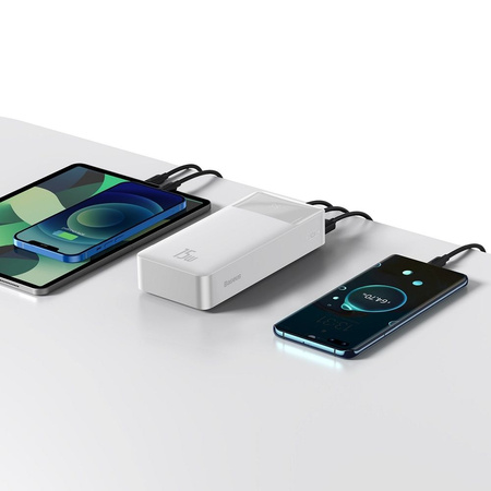 Baseus Bipow powerbank z wyświetlaczem 30000mAh 15W biały (Overseas Edition) + kabel USB-A - Micro USB 0.25m biały (PPBD050202)