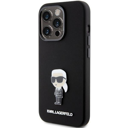 Etui Karl Lagerfeld Silicone Ikonik Metal Pin na iPhone 15 Pro - czarne