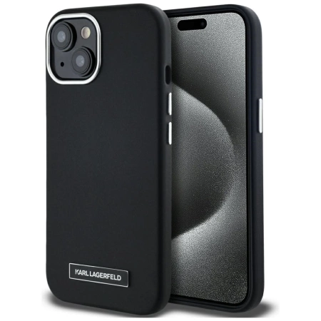 Karl Lagerfeld FW Metal Plate MagSafe iPhone 15 Hülle - Schwarz