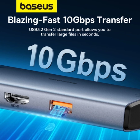 USB-HUB 6in1 Baseus Metal Gleam Series II USB-A/USB-C/USB-C PD/HDMI/RJ45/SD/TF – schwarz