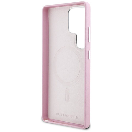 Original Case SAMSUNG GALAXY S25 ULTRA Karl Lagerfeld Saffiano Full Wrapped Elongated Metal Logo MagSafe pink