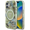 Schutzhülle IPHONE 16 Guess Glitter Flowers Triangle Buttons MagSafe grün