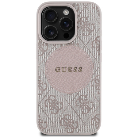 Original Handyhülle IPHONE 16 PRO MAX Guess 4G Circle Classic Logo MagSafe rosa