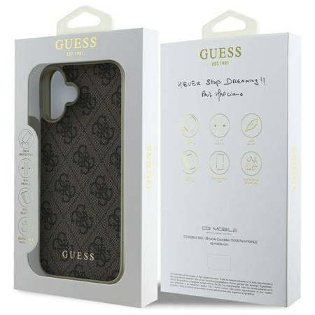 Oryginalne Etui IPHONE 16 Guess Hardcase 4G Charms Collection (GUHCP16SGF4GBR) brązowe
