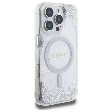 Etui Guess Resin Gradient Glitter MagSafe na iPhone 16 Pro - srebrne