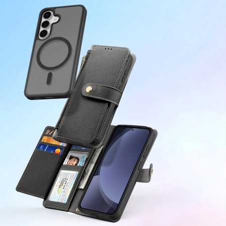 Etui skórzane Dux Ducis Lawa na Samsung Galaxy S25+ z odłączanym portfelem magnetycznym - czarne