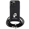 Original Case IPHONE 14 PRO MAX Karl Lagerfeld Hardcase Crossbody Saffiano Metal Pin Karl & Choupette (KLHCP14XSAKCPSK) black
