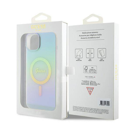 Oryginalne Etui APPLE IPHONE 15 PLUS Guess Hardcase IML Iridescent MagSafe (GUHMP15MHITSQ) turkusowe