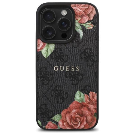 Original Handyhülle IPHONE 16 PRO Guess Hardcase 4G Flowers Print MagSafe (GUHMP16LP4ROPEMCK) schwarz