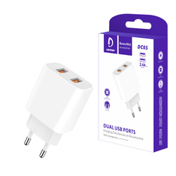 ŁADOWARKA SIECIOWA 2.4A BIAŁA DENMEN 2XUSB 2400mA DC05 12W SINGLE