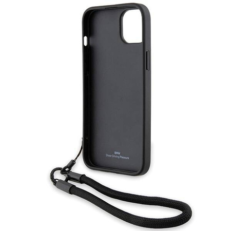 BMW Signature Leder-Wordmark-Cord-Hülle für iPhone 15 Plus / 14 Plus – Schwarz