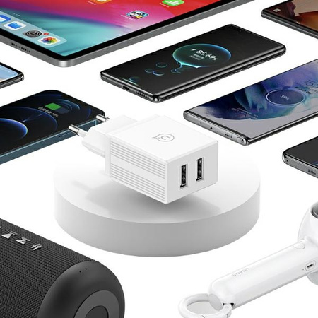 USAMS Ład. siec. 2xUSB-A + kabel Micro/USB-A Fast Charging biały/white series HC HCXLTZ02