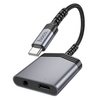 HOCO adapter AUX 2w1 Typ C do Typ C / Jack 3,5 mm 27W LS39 szary