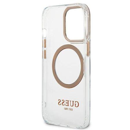 Oryginalne Etui IPHONE 13 PRO MAX Guess Hard Case Metal Outline Magsafe złote