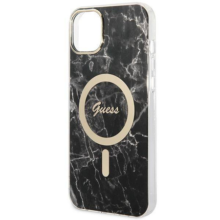 Guess Bundle Pack MagSafe IML Marble - Zestaw etui + ładowarka MagSafe iPhone 14 (czarny/złoty)