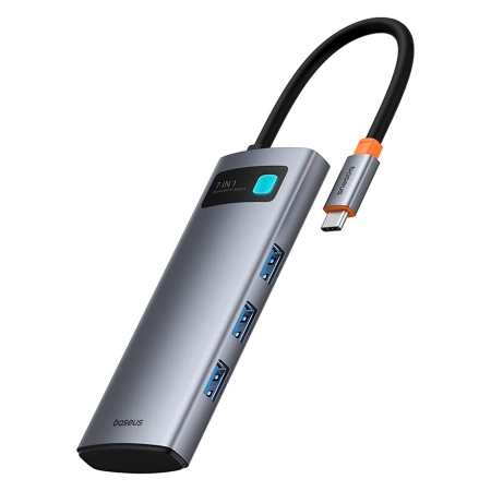 Hub USB-C Baseus Metal Gleam 7w1 HDMI 4K 60Hz / 3x USB 3.0 / USB-C PD / SD / microSD – szary