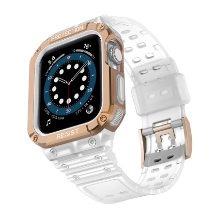 Protect Strap Band für Apple Watch 38/40/41mm Panzergehäuse Armband - Transparent, Roségold