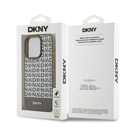DKNY DKHMP15LPSOSPW iPhone 15 Pro 6.1" brązowy/brown hardcase Leather Printed Pattern Metal Logo MagSafe