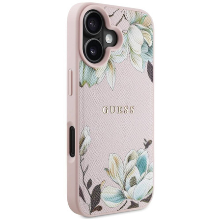 Case IPHONE 16 Guess Grained Printed Flower Pattern MagSafe pink