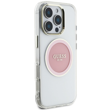 Guess IML Metal Colored Circle Classic Logo MagSafe - Etui do iPhone 16 Pro (różowy)
