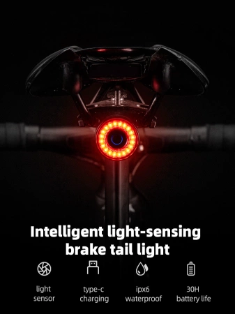 Lampa rowerowa Rockbros Q3 tylna z inteligentnym systemem stop - czarna