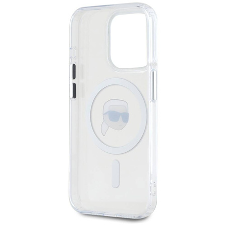 Original Case IPHONE 15 PRO Karl Lagerfeld Hardcase IML Metal Karl Head MagSafe white