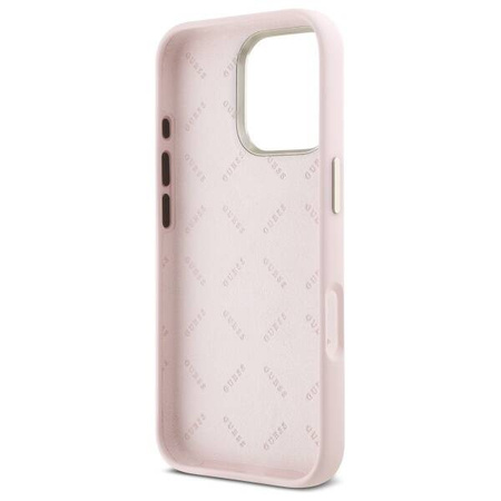 Original Case IPHONE 16 PRO MAX Guess Hardcase Silicone Script Metal Logo & Frame (GUHCP16XSMBSLP) pink