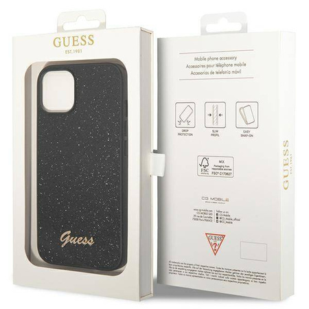 Guess GUHCP14MHGGSHK iPhone 14 Plus 6,7 "schwarz / schwarzes Hartschalenetui Glitter Script
