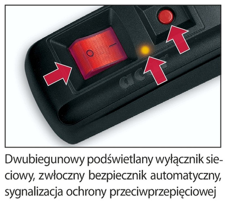 FILTR NAPIĘCIOWY / LISTWA ZASILACJĄCA ACAR F5 czarny 1,5m