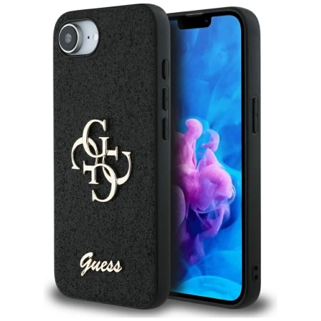 Guess Fixed Glitter Big 4G Case für iPhone 16e - Schwarz