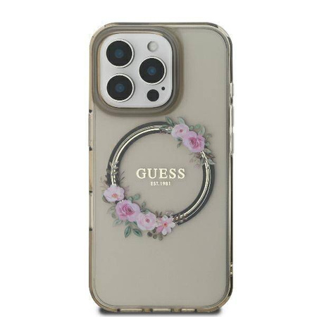 Oryginalne Etui IPHONE 16 PRO MAX Guess Hardcase IML Flowers Wreath MagSafe (GUHMP16XHFWFCK) czarne
