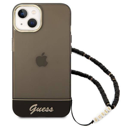Oryginalne Etui IPHONE 14 Guess Hardcase Translucent Pearl Strap czarne