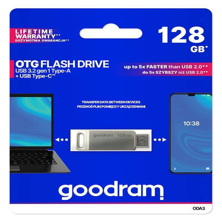 Pendrive 128 GB USB 3.2 Gen 1 USB / USB C OTG ODA3 Goodram - srebrny