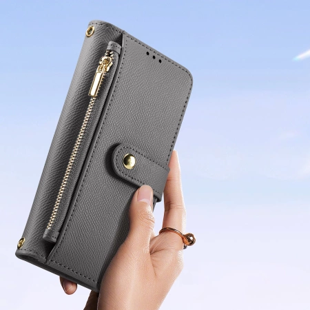Dux Ducis Lawa iPhone 16 Pro Lederhülle mit abnehmbarer magnetischer Brieftasche - Grau