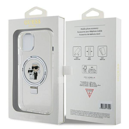 Original Case IPHONE 13 / 14 / 15 Karl Lagerfeld Hardcase Ring Stand Karl&Choupettte MagSafe white