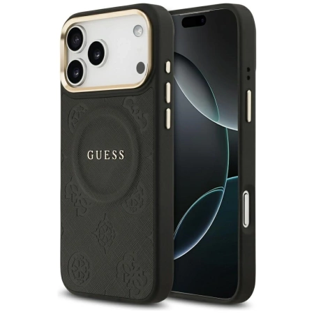 Guess Peony Hot Stamp MagSafe Case for iPhone 17 Pro Max - Black